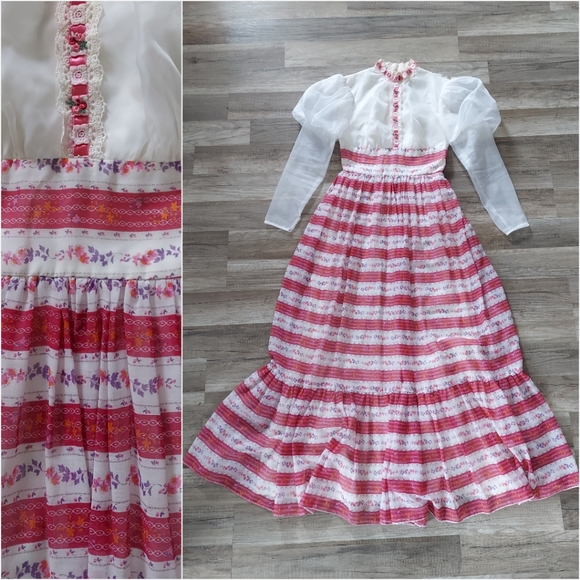 Vintage | Dresses | Vintage 7s Gunne Sax Style Mutton Sleeve Prairie ...